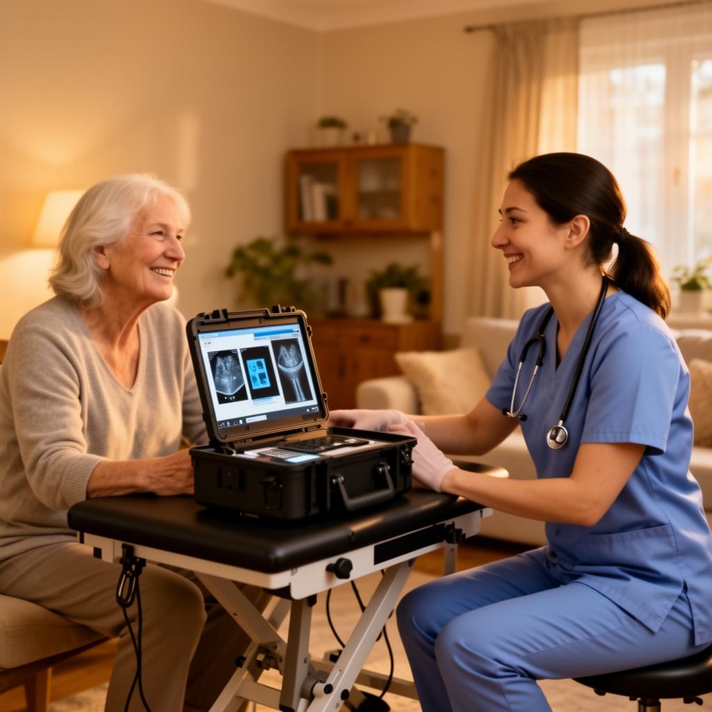 Mobile chiropractor visiting patient at home